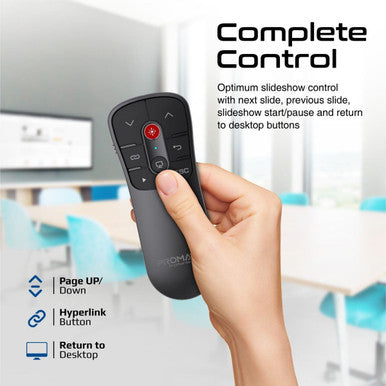 PROMATE Universal Wireless Red Laser Pointer up to 50m Laser Range Includes USB-A & C Dongle. Page Up/Down. Compatible with Mac/Win. 10m Working range. Easy Plug & Play. Black Colour.