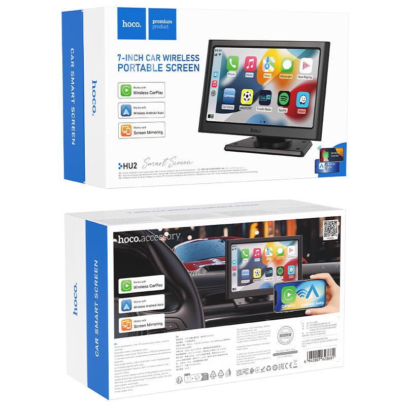 Hoco 7 Inch Car Portable Screen w/ Wireless Apple Car Play, Wireless Android Auto, Screen Mirroring (HU2)