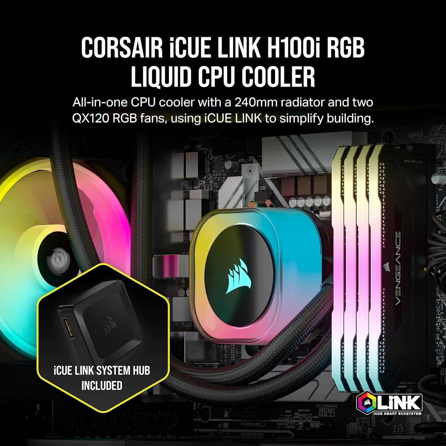 Corsair Icue Link H100I Rgb Aio 240Mm Radiator Liquid Cpu Cooler