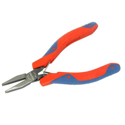 GOLDTOOL 120mm Long Nose Mirror Polished CRV Precision Plier. 28mm Nose - Serrated Jaws with Cutter - Double Leaf Springs. Rubber Easy Grip Handles for Greater Comfort.