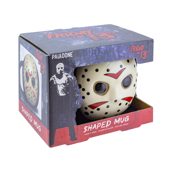 Friday the 13th themed shaped mug in a box featuring Jason's iconic hockey mask design.