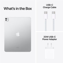 iPad Pro with a USB-C charge cable and 20W USB-C power adapter displayed together, showcasing what's included in the box.