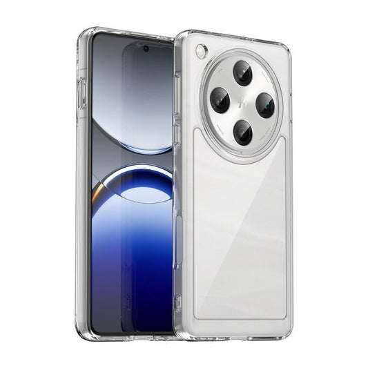 Clear mobile phone case showcasing a sleek design and cutouts for camera lenses, compatible with modern smartphones.