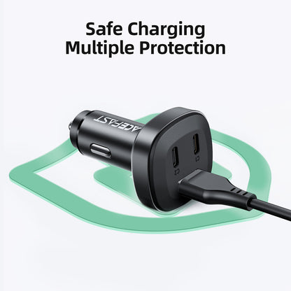 Acefast 66W 3-Port Super Fast Car Charger w/ 2 x USB-C + UAB-A, Zinc Alloy Body (B3)