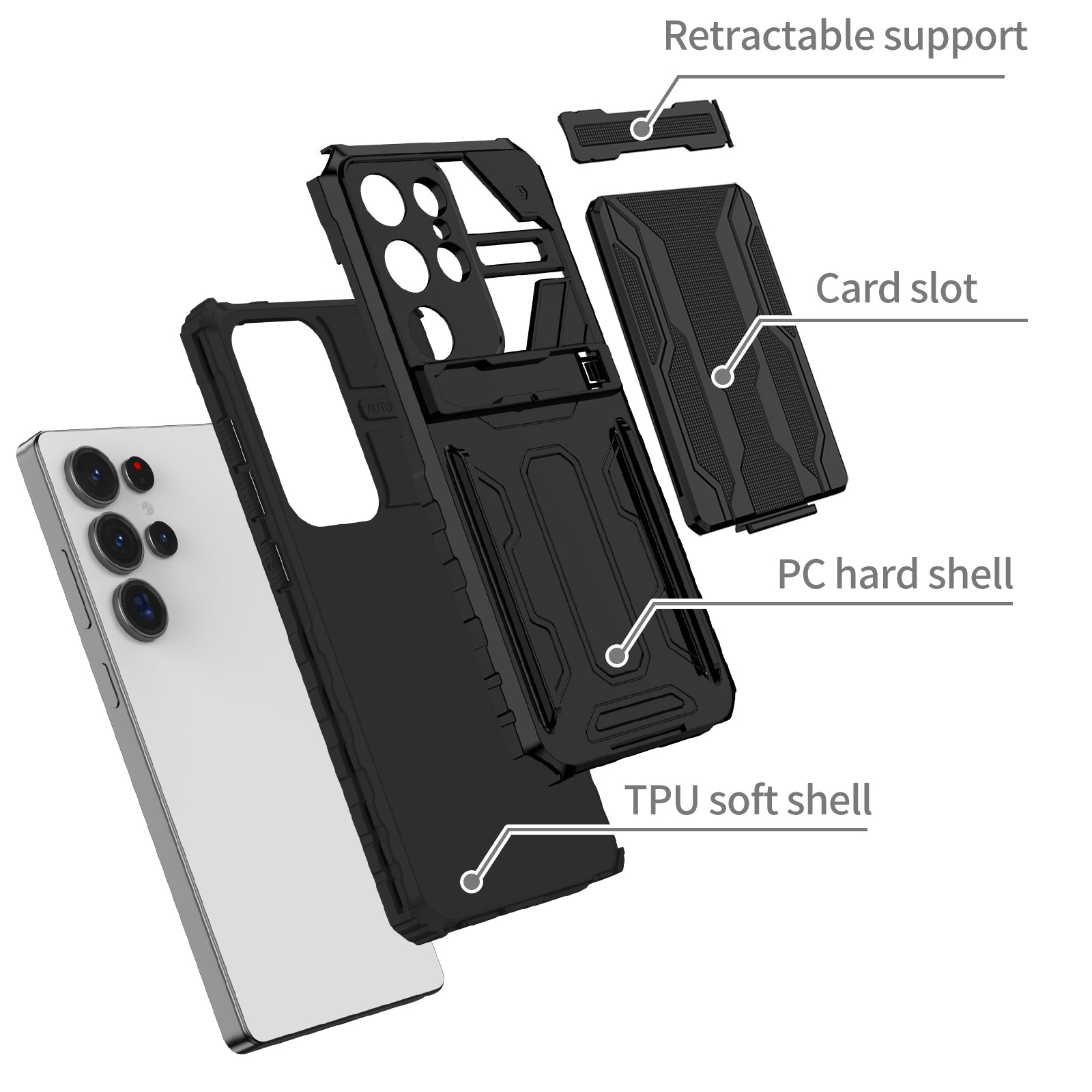 Galaxy S25 Ultra Kickstand Heavy Duty Case [Black]