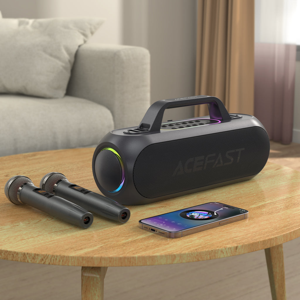 Acefast 200W High Power Bluetooth Speaker w/ Karaoke System, 2 x Wireless Microphone, RGB Ring Light (K1)