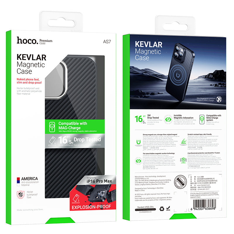Hoco 5M Drop Tested Premium Magnetic Case w/ Kevlar Bulletproof Material, Hidden Magnets (AS7) [iPhone 16 Pro Max]
