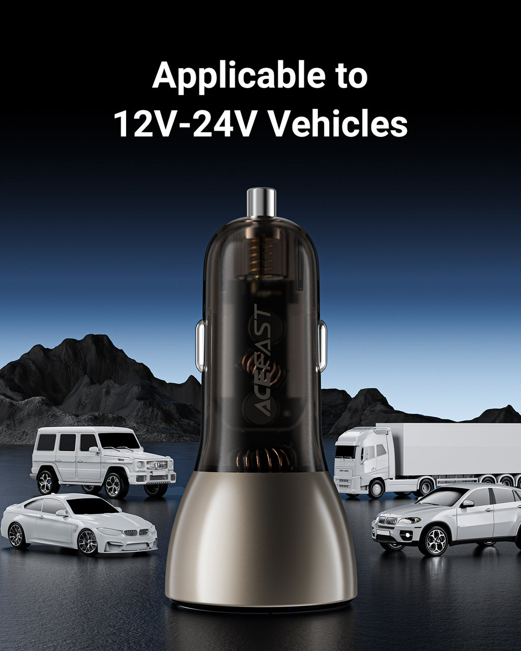 Acefast 60W Dual USB-C Super Fast Car Charger w/ Digital Display, Transparent Body (B10)