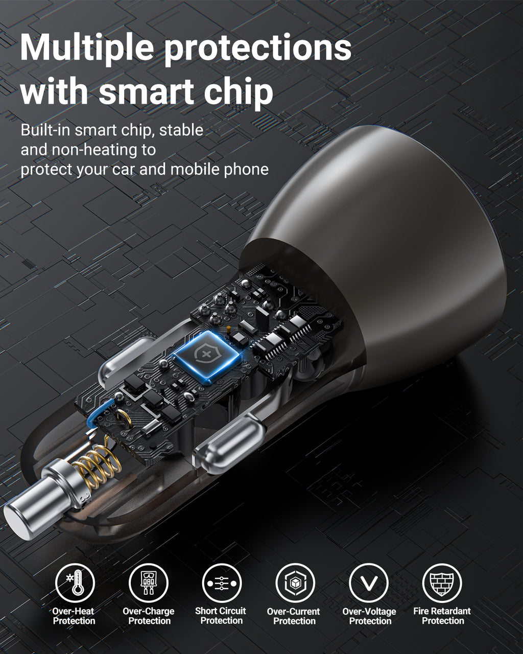 Acefast 60W Dual USB-C Super Fast Car Charger w/ Digital Display, Transparent Body (B10)