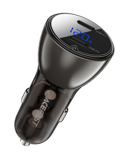 Acefast 60W Dual USB-C Super Fast Car Charger w/ Digital Display, Transparent Body (B10)