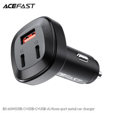Acefast (B3) 66W 3-Port Metallic Super Fast Car Charger (A+C+C)