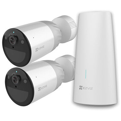 EZVIZ 4MP Wire-Free Security Kit. Includes 1x Base Station & 2x BC1 4MP Outdoor Camera with Long-Lasting 12900mAh Rechargeable Battery, Two-Way Talk, IP66, FHD, MicroSD Slot
