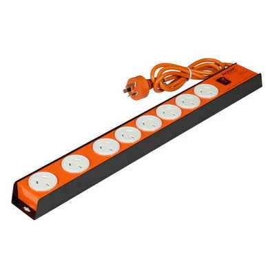 JACKSON 8 Outlet Powerboard with Heavy Duty Metal Housing - Surge Protection - RFI Filtration. Wall Mountable. 2 spaced outlets. 1.2m Power Lead.