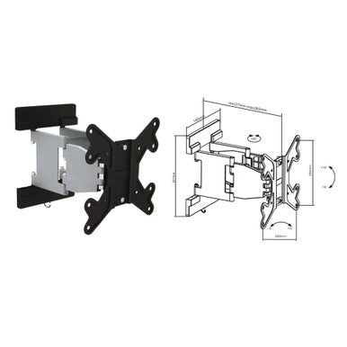BRATECK 23''-42'' Articulating monitor wall mount bracket. Max load: 30kg. Supports VESA 100x100, 200x100, 200x200. Tilt and swivel. Colour: Silver arm / black plate. LCD-LPA16-224