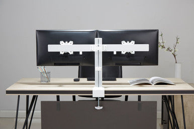 BRATECK 17"-32" Dual Monitor Heavy Duty Desk Mount Arm. Max Load 8kgs per Monitor. Rotate, Tilt and Swivel. Desk Clamp and Grommet Included. VESA 100x100,75x75 Colour Gray