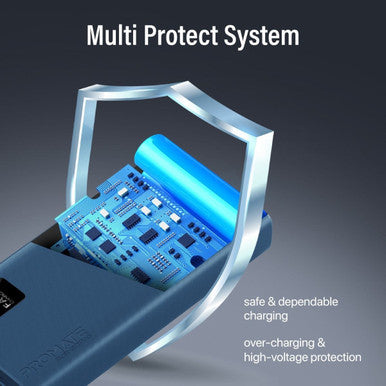 PROMATE 20000mAh Power Bank with Smart LED Display & Super Slim Design. Includes 2x USB-A & 1x USB-C Ports. 2A (Shared) Charging. Auto Voltage Regulation. Charge 3x Devices. Blue Colour.