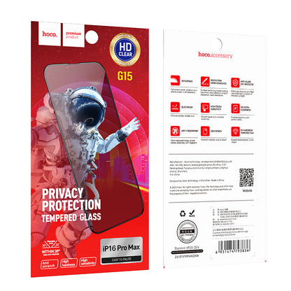 Hoco Privacy Protection Glass Screen Protector (G15) [ iPhone 16 Pro Compatible]