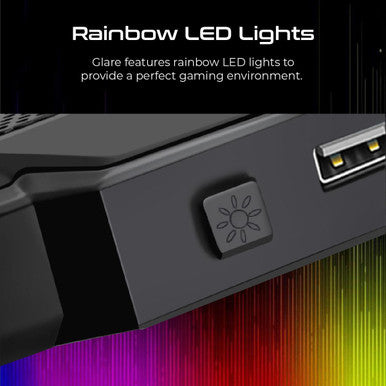 VERTUX Gaming Portable Height Adjustable Cooling Pad with Rainbow LED Lights GLARE.BLK