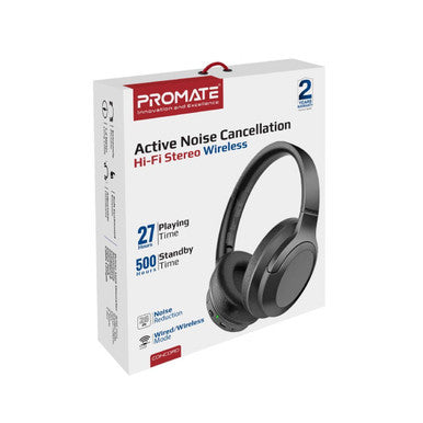 Promate Concord Stereo Bluetooth Headphones w/ Active Noise Cancelling Black CONCORD.BLK