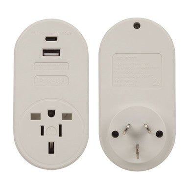 JACKSON Inbound Travel Adaptor with 1x USB-A and 1x USB-C (2.1A) Charging Ports. For incoming Tourists from USA - Japan - UK - & Hong Kong. Converts Plugs for use in NZ/AUS