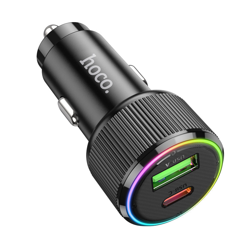Hoco 38W PD+QC Aluminum Super Fast Car Charger w/ LED Ring Light (NZ14A)