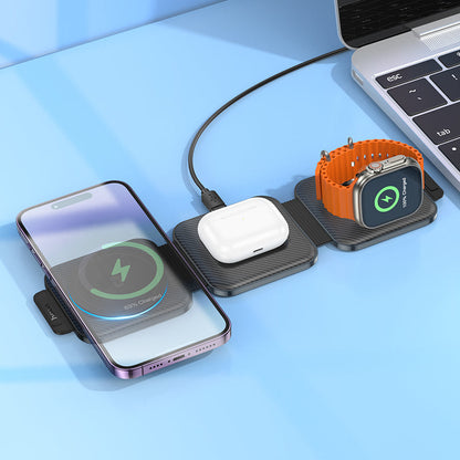 Hoco 15W 3-in-1 Wireless Fast Charger with Foldable Compact Design (CQ4)