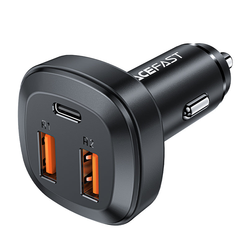 Acefast 66W 3-Port Super Fast Car Charger w/ 2 x USB-A + UAB-C, Zinc Alloy Body (B9)