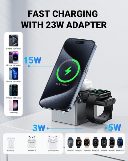 Acefast 23W Premium 3-in-1 Magnetic Wireless Charger w/ Rubic Cube Design, Cooling Vents (E18)