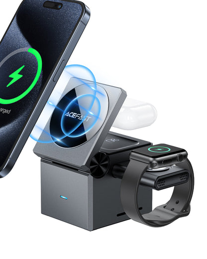 Acefast 23W Premium 3-in-1 Magnetic Wireless Charger w/ Rubic Cube Design, Cooling Vents (E18)
