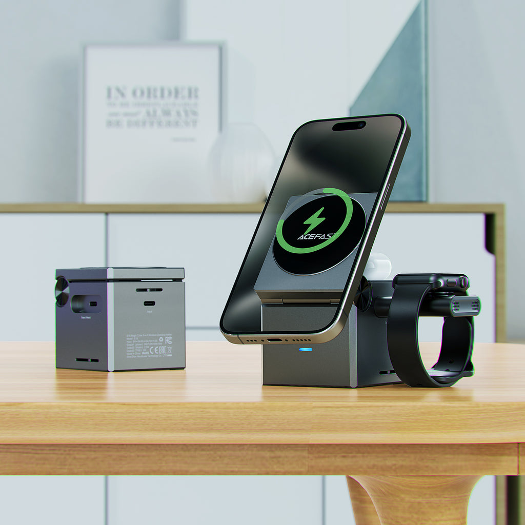 Acefast 23W Premium 3-in-1 Magnetic Wireless Charger w/ Rubic Cube Design, Cooling Vents (E18)