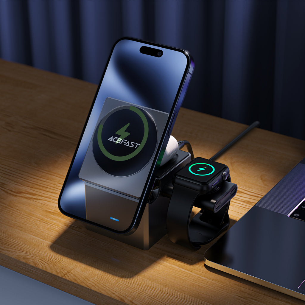 Acefast 23W Premium 3-in-1 Magnetic Wireless Charger w/ Rubic Cube Design, Cooling Vents (E18)