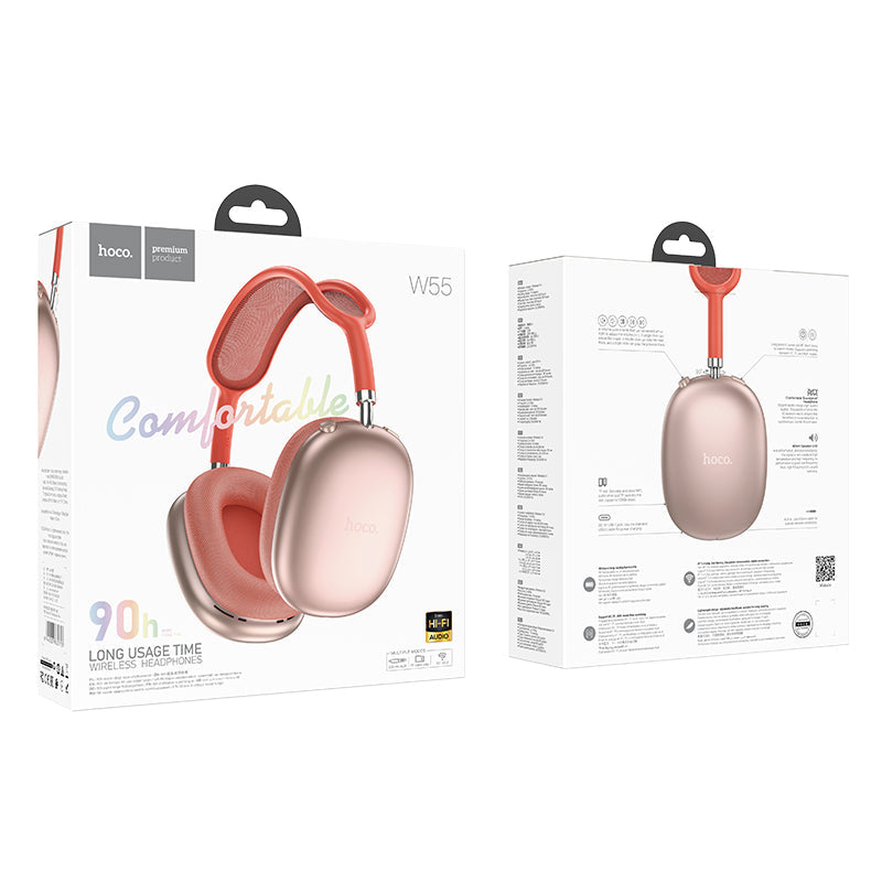 Premium Bluetooth Headset w/ 90 Hours, Colorful Design (W55) [Pink]