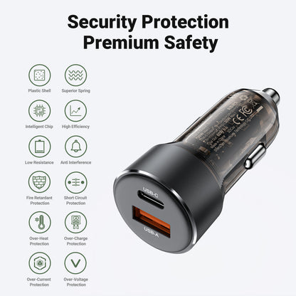 Acefast 60W PD+QC Super Fast Car Charger w/ Metallic & Transparent Body (B12)