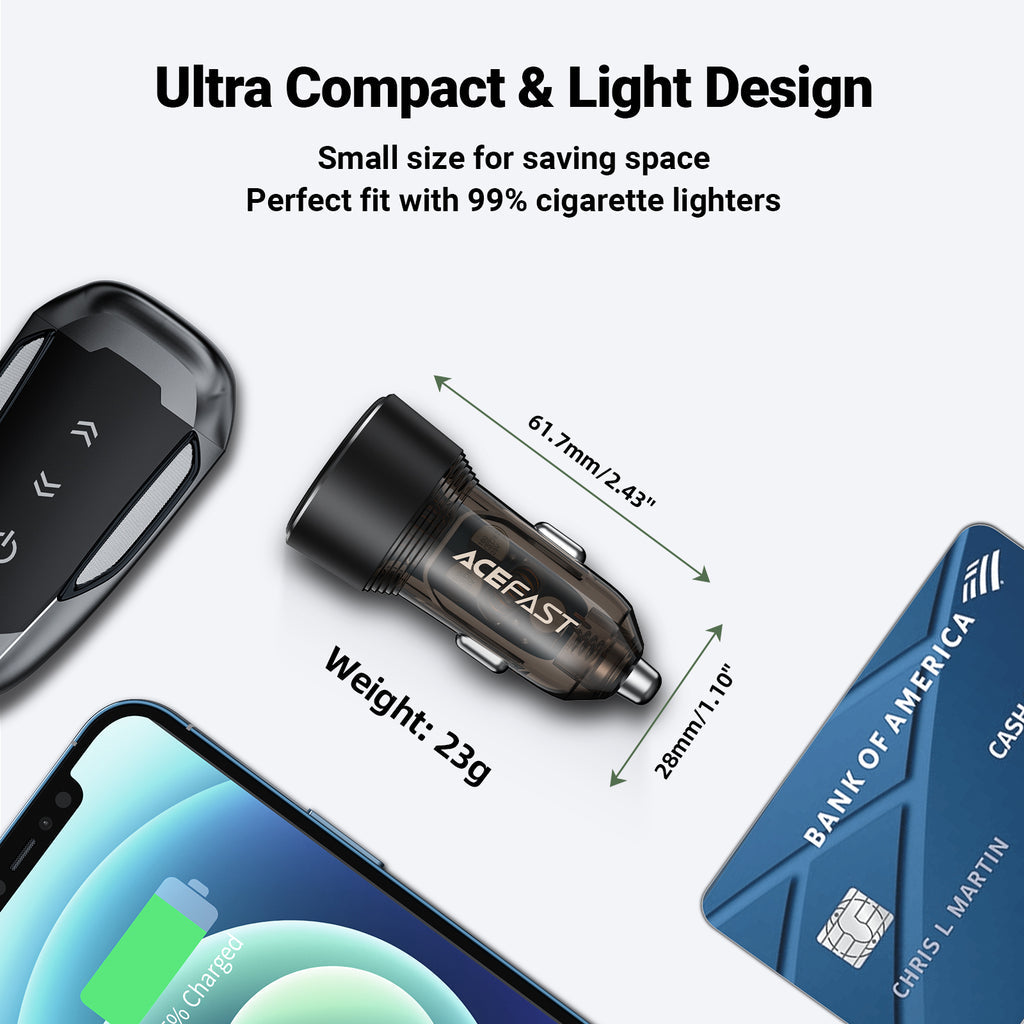Acefast 60W PD+QC Super Fast Car Charger w/ Metallic & Transparent Body (B12)