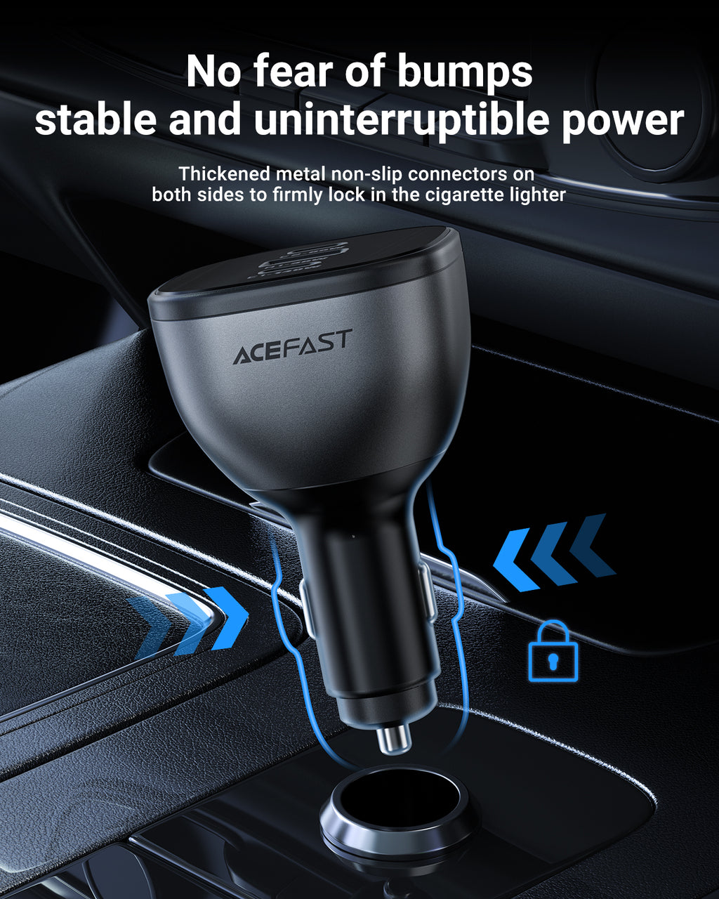 Acefast 165W High Power 3-Port Car Charger w/ 2 x USB-C + USB-A, PD3.1 Microchip (B14)