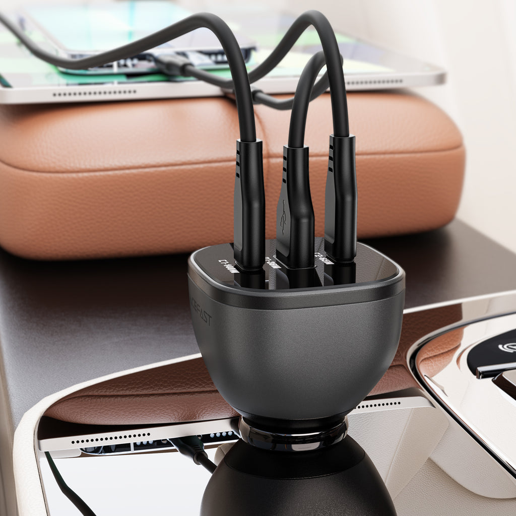 Acefast 165W High Power 3-Port Car Charger w/ 2 x USB-C + USB-A, PD3.1 Microchip (B14)