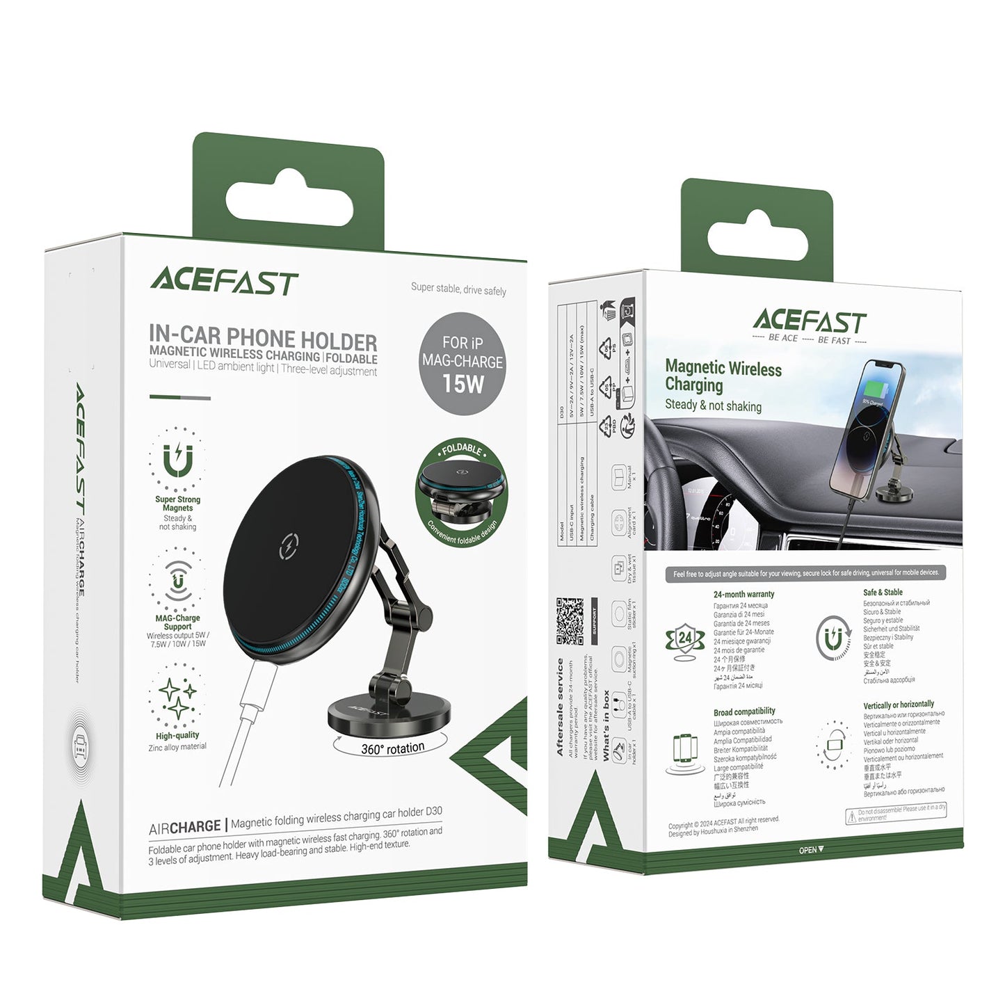Acefast 15W Magnetic Wireless Charging Dashboard Phone Holder w/ Zinc Alloy Body, Multi Hinge Foldable (D30)