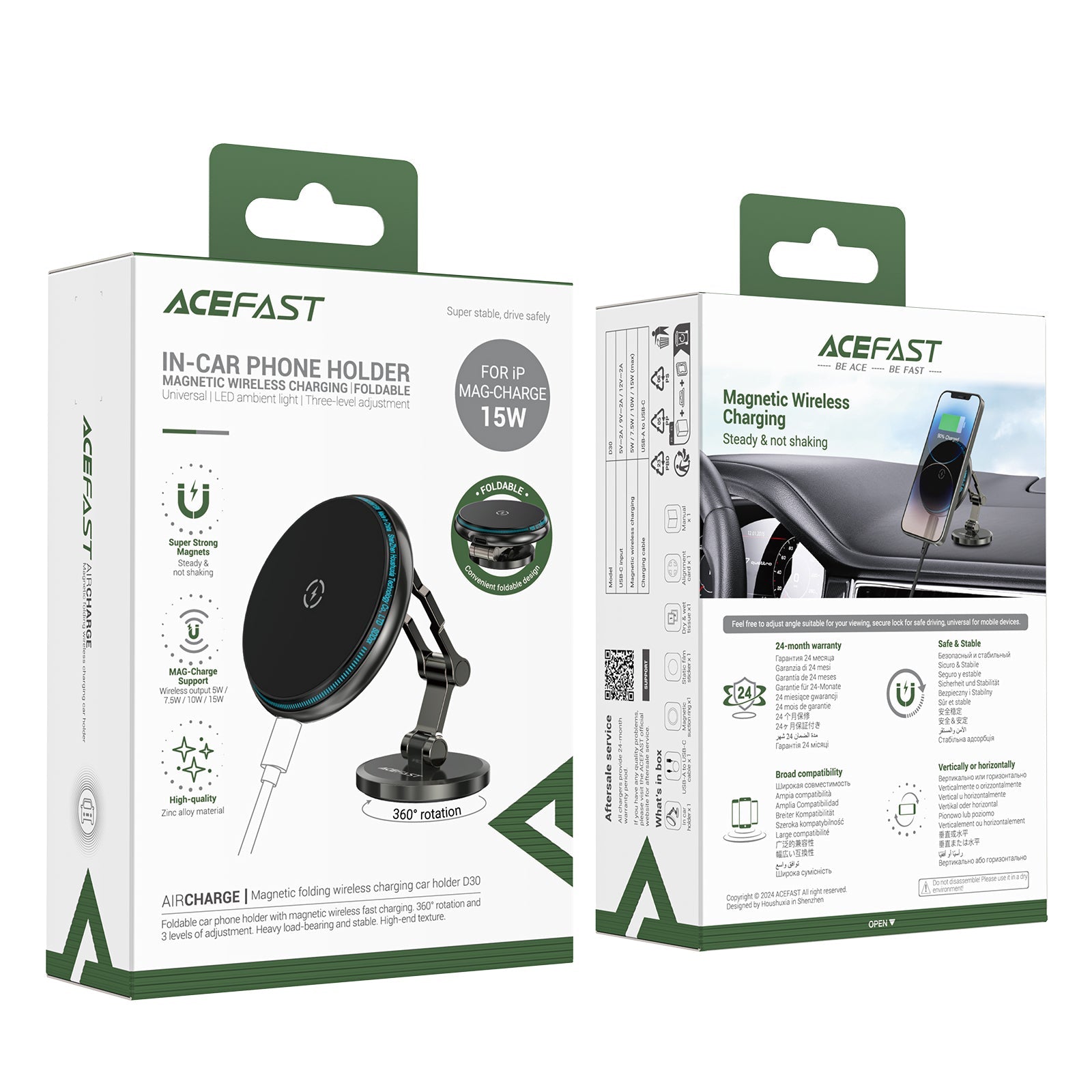 Acefast 15W Magnetic Wireless Charging Dashboard Phone Holder w/ Zinc Alloy Body, Multi Hinge Foldable (D30)