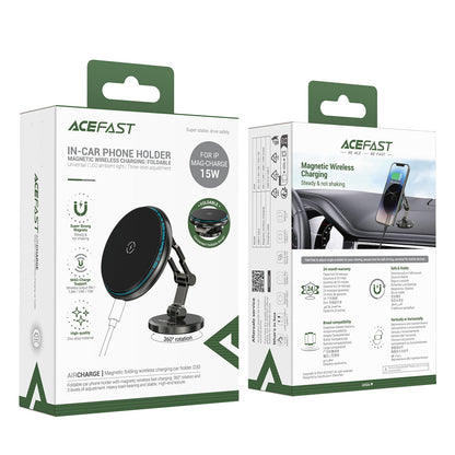 Acefast 15W Magnetic Wireless Charging Dashboard Phone Holder w/ Zinc Alloy Body, Multi Hinge Foldable (D30)