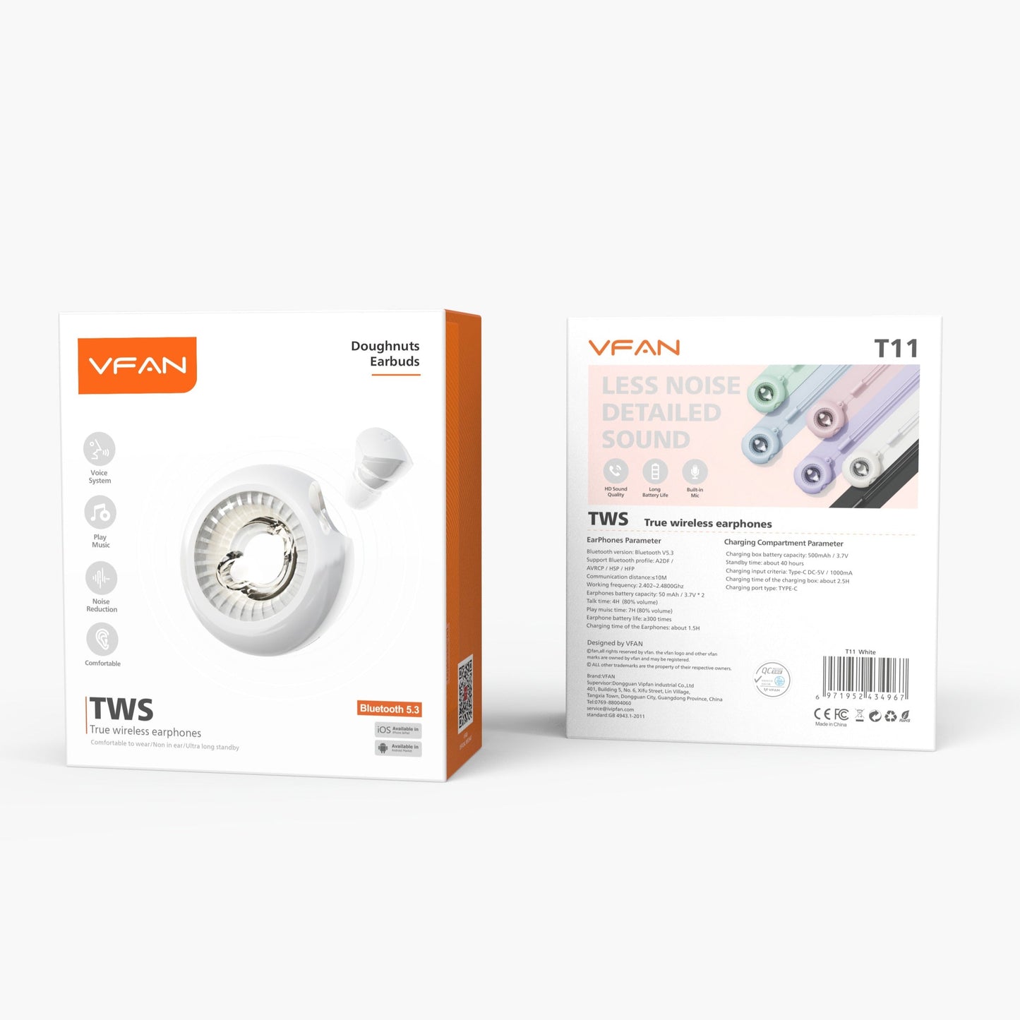 Vipfan Tws Earphone W/ Innovative Donut Shape Case (T11) White