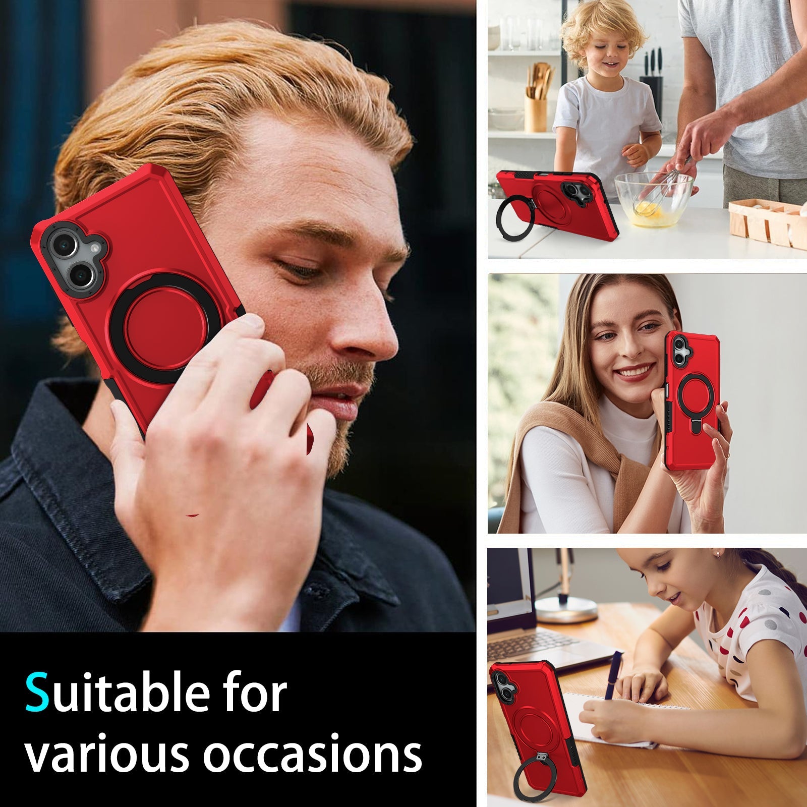 Galaxy A06 4G Kickstand Heavy Duty Case [Red]