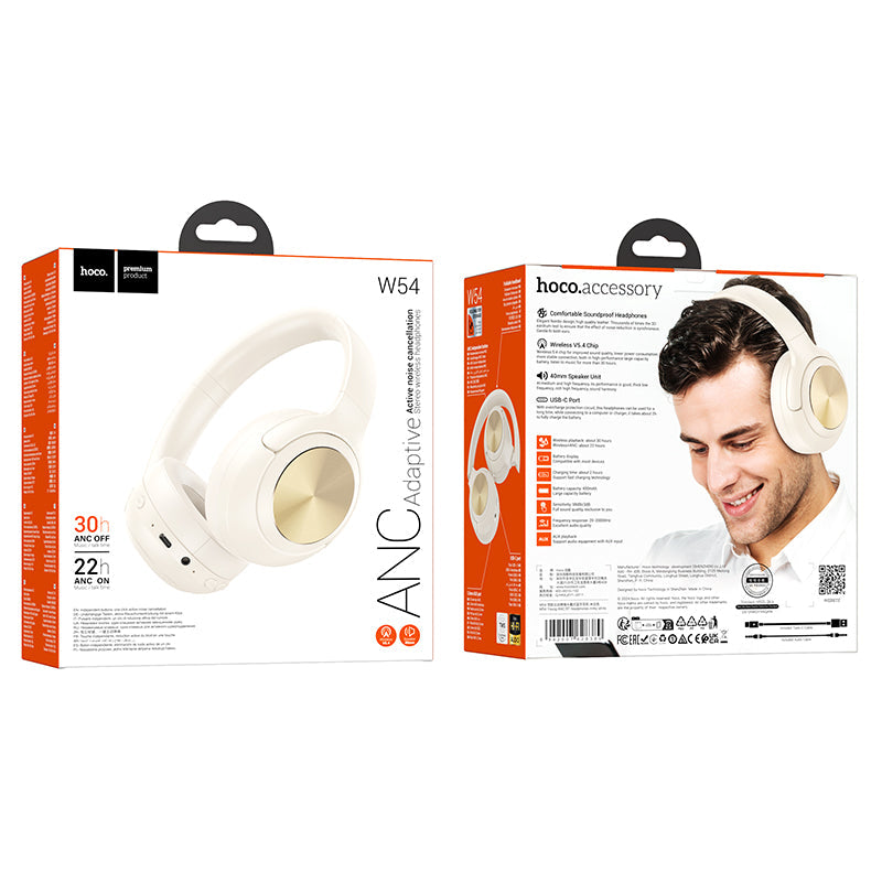 Premium Bluetooth Headset w/ ANC Noise Cancelling (W54) [White]