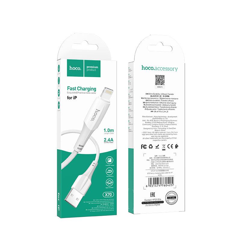Fast Charging Nylon Braided USB Cable (X70) [Lightning - White]