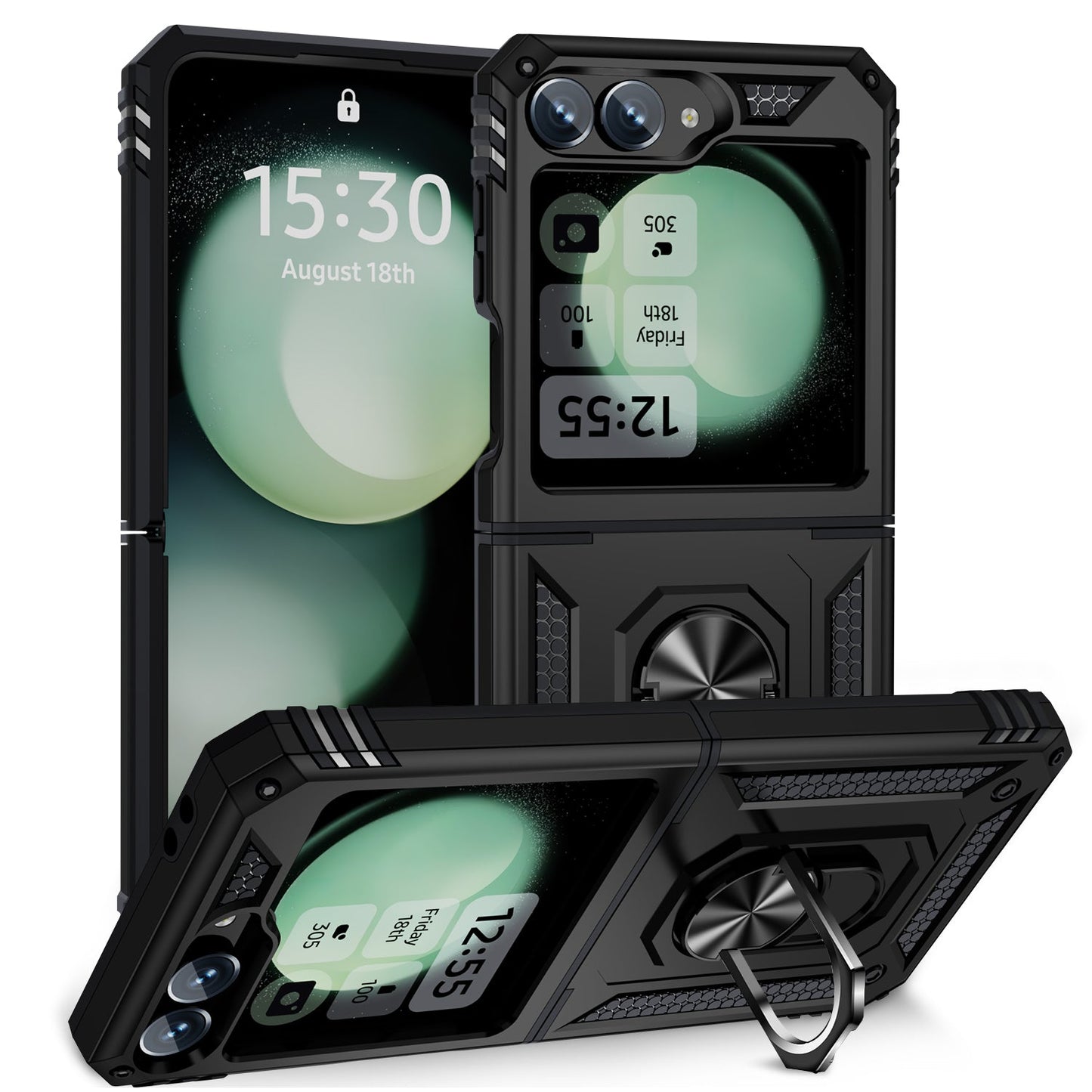 Galaxy Z Flip 7 Fe Military Armour Ring Case [Black]