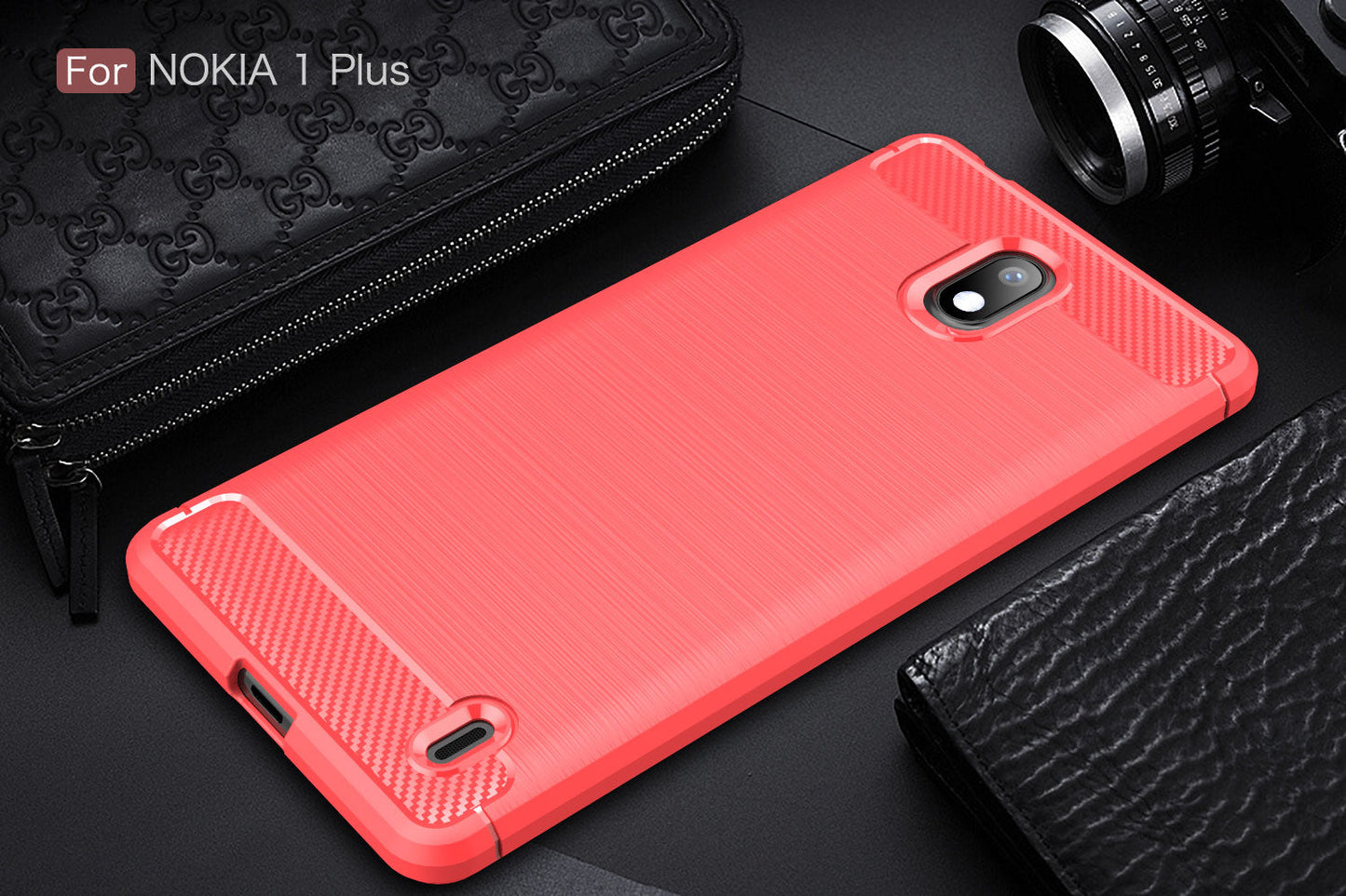 Nokia 1 Plus Carbon Fibre Case [Red]