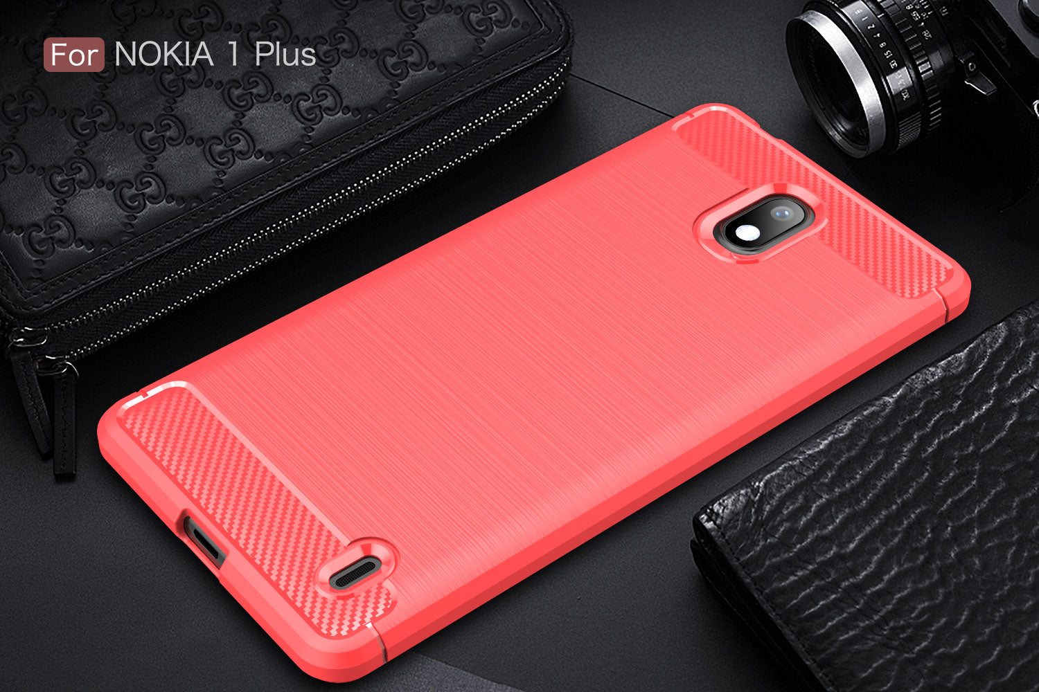 Nokia 1 Plus Carbon Fibre Case [Red]
