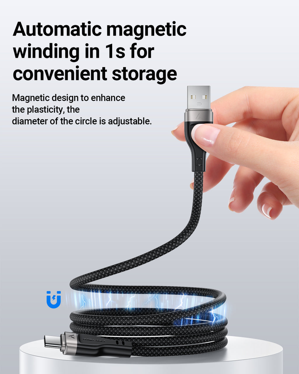 Acefast 3A/60W Super Durable Zinc Alloy Nylon Braided Cable w/ Magnetic Anti-Tangle (C11)3A USB-A to USB-C [ 3A USB-A to USB-C]