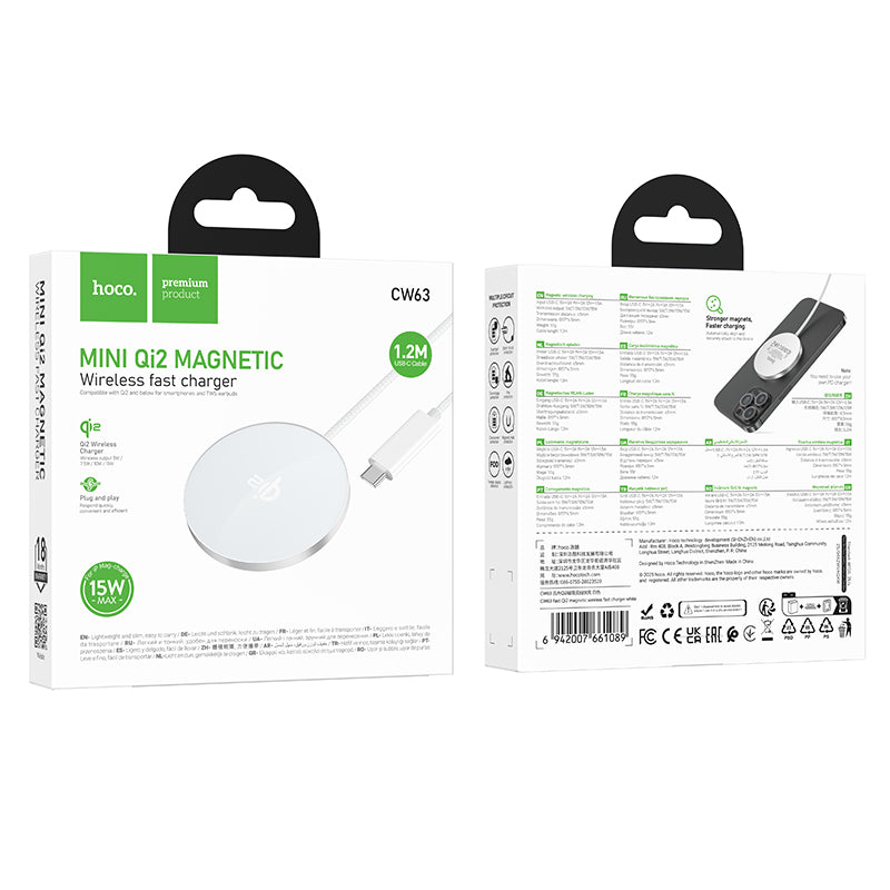 Hoco 15W Qi2 Magnetic Wireless Fast Charger, Charge Phones & Earbuds (CW63)