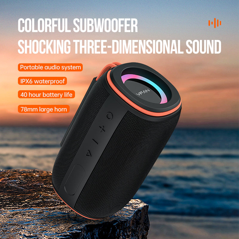 Vipfan 15W Bluetooth Speaker W/ Led Ring Light, Ipx6 Waterproof (Bs07)