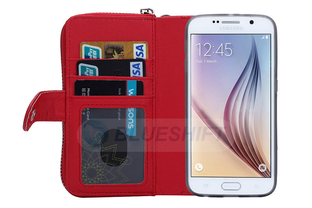 Samsung Galaxy S6 Zipper Wallet Case Red